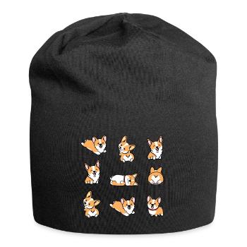Kawaii Corgi - Bonnet en jersey - noir - Devant