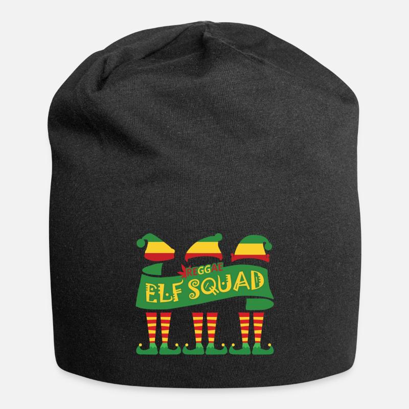 Reggae elf squad, noël, drôle, noël, rasta - Bonnet en jersey - noir