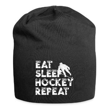 EAT SLEEP HOCKEY REPEAT, ice hockey, ice hockey - Jersey Beanie - black - Front