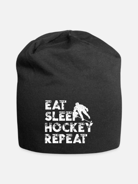 EAT SLEEP HOCKEY REPEAT, Eishockey, Ice Hockey - Jersey-Beanie - Schwarz