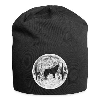 Wolf heartbeat wolves pulse gift - Jersey Beanie - black - Front