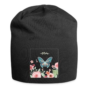 Schmetterling Butterfly Blumen Flower - Jersey-Beanie - Schwarz - Vorne