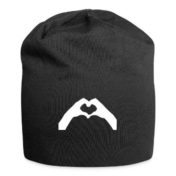Heart hands hand sign love gift valentine day - Jersey Beanie - black - Front