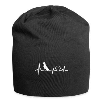 Hund Herzschlag EKG Linie Herz Frequenz Geschenk - Jersey-Beanie - Schwarz - Vorne