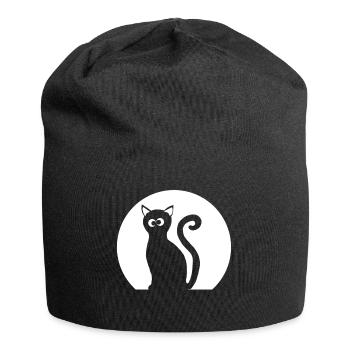Chat dans la pleine lune - Bonnet en jersey - noir - Devant