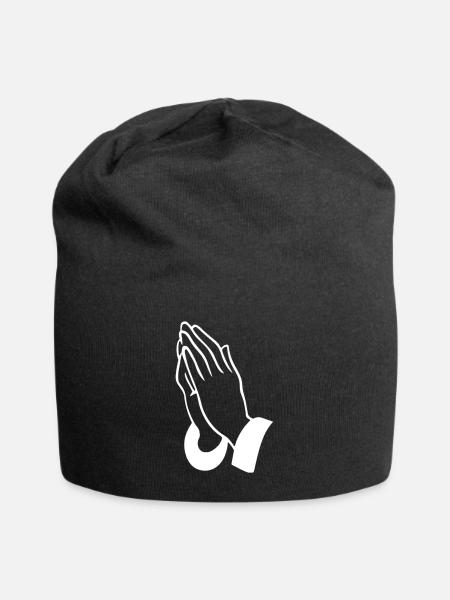 Prayer Hands Line Art - Jersey Beanie - black