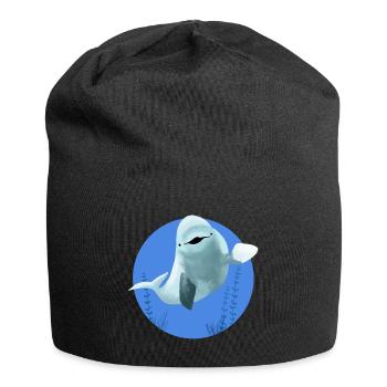 Beluga fröhlich in blauen Kreis - Jersey-Beanie - Schwarz - Vorne