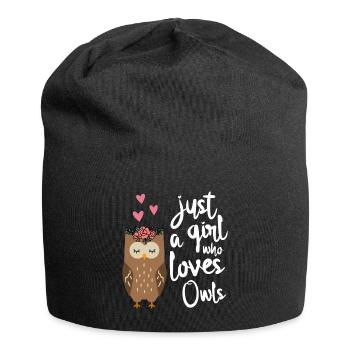 Eule Nur ein Mädchen dass Eulen liebt - Jersey-Beanie - Schwarz - Vorne
