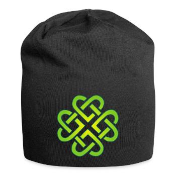 Vierblättriges Kleeblatt und Herzen - Jersey-Beanie - Schwarz - Vorne