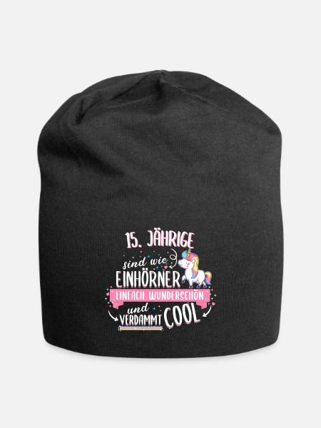 Geburtstag 15 Geburtstag Einhorn Spruch Party - Jersey-Beanie - Schwarz