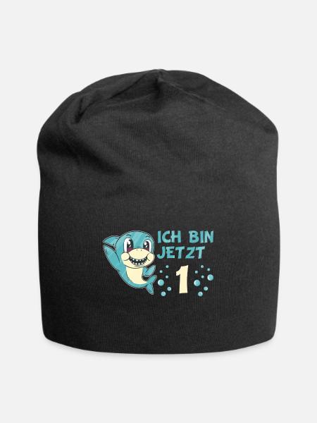 1 Geburtstag Kindergeburtstag Hai Spruch Kind - Jersey-Beanie - Schwarz