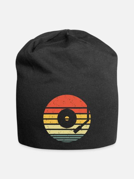 Vinyl Schallplatte Vintage Retro - Jersey-Beanie - Schwarz