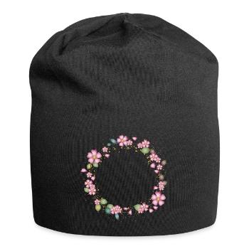 filigraner Heckenrosen Rahmen mit Blätter - Jersey-Beanie - Schwarz - Vorne