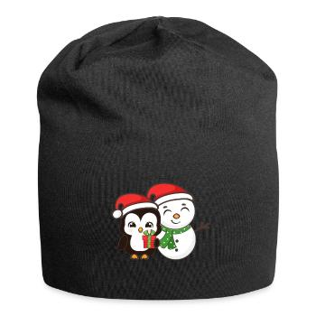 Penguin Snowman Christmas Gift - Jersey Beanie - black - Front