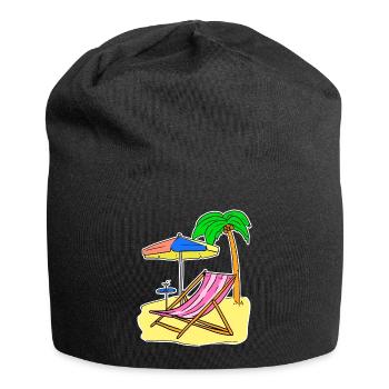 Sonne Meer Strand Sommer Palmen Entspannen Ferien - Jersey-Beanie - Schwarz - Vorne