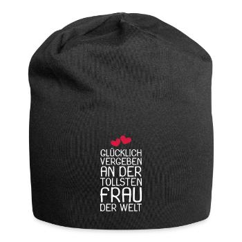 Glücklich vergeben - Jersey-Beanie - Schwarz - Vorne