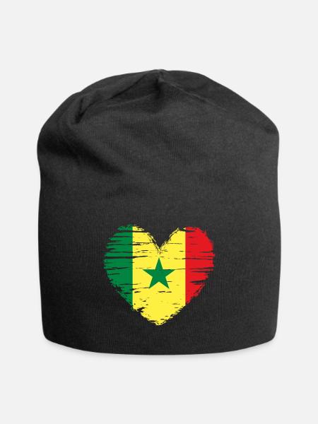 Sénégal coeur drapeau blason - Bonnet en jersey - noir