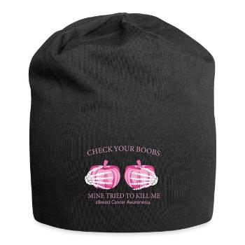 Check Your Boobs Breast Cancer Pumpkin - Jersey Beanie - black - Front