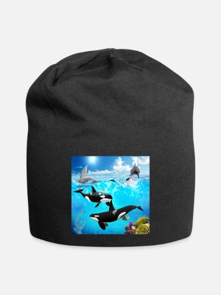 Unterwasserkapsel: Orca- und Delfintauchgang - Jersey-Beanie - Schwarz