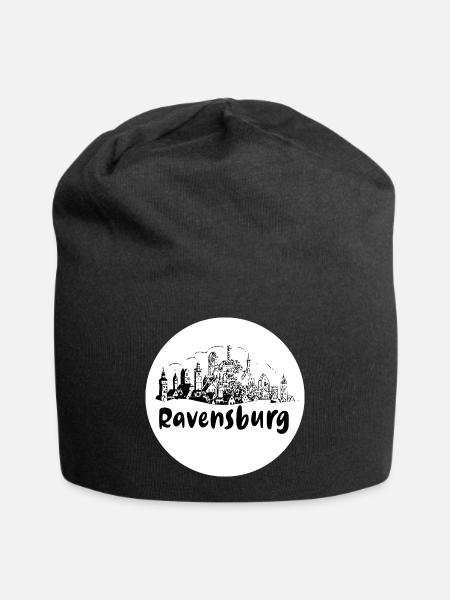 ravensburg,skyline, kreis, scherenschnitt,weiss - Jersey-Beanie - Schwarz