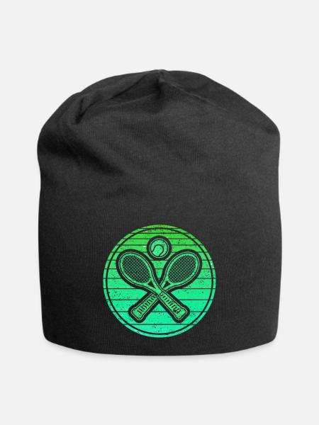Gekreuzte Tennisschläger & Tennisball - Retro Grün - Jersey-Beanie - Schwarz