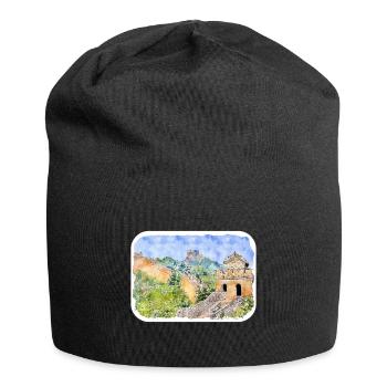 Peking China Aquarellskizze gezeichnete Zeichnung - Jersey-Beanie - Schwarz - Vorne