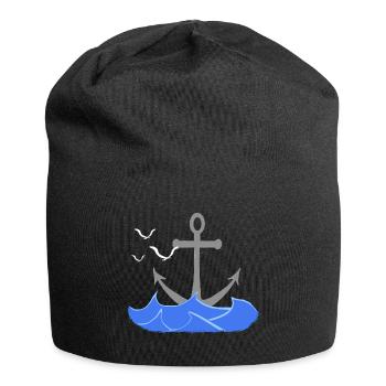 seefahrt design, Wellenmuster, coole Seefaht - Jersey-Beanie - Schwarz - Vorne