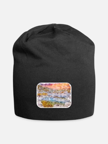 Island Aquarellskizze Handgezeichnete Illustration - Jersey-Beanie - Schwarz