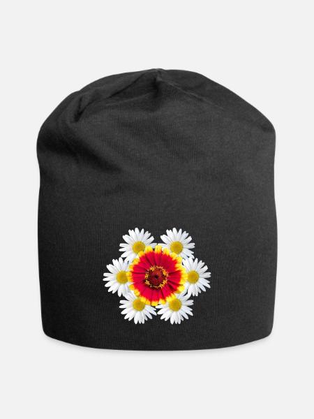 Zinnie mit Margeriten Blumenmuster Zinnien Blüte - Jersey-Beanie - Schwarz