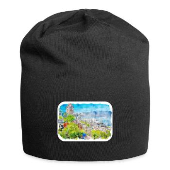 Quebec Canada Watercolor Sketch Drawn Illustration - Jersey Beanie - black - Front