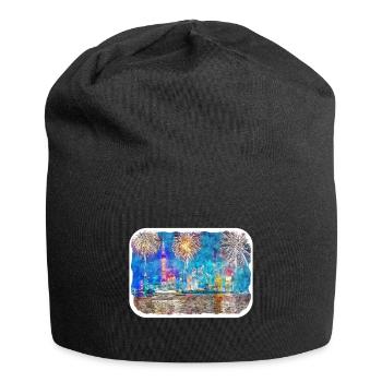 Shanghai Landmark Watercolor Sketch Illustration - Jersey Beanie - black - Front