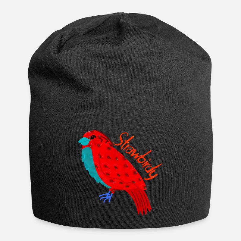 Vogel und Erdbeere. Strohvögel - Jersey-Beanie - Schwarz