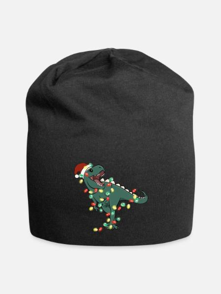 Christmas Lights Dinosaur Christmas - Jersey Beanie - black