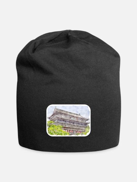 China Aquarellskizze Handgezeichnete Illustration - Jersey-Beanie - Schwarz