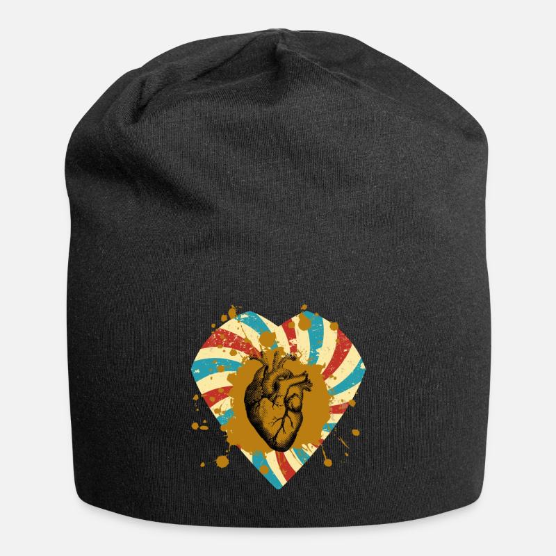 Vintage Herz - Jersey-Beanie - Schwarz