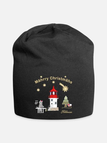 Weihnachtlicher Leuchtturm Gellen auf Hiddensee - Jersey-Beanie - Schwarz