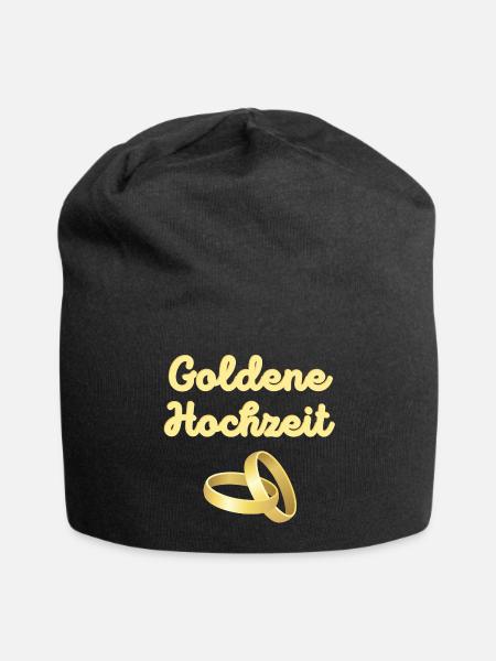 Goldene Hochzeit goldene Eheringe leuchtend Gold - Jersey-Beanie - Schwarz
