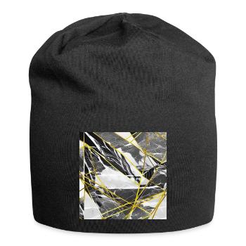Marmor Schwarz Gold Geometrische Textur - Jersey-Beanie - Schwarz - Vorne