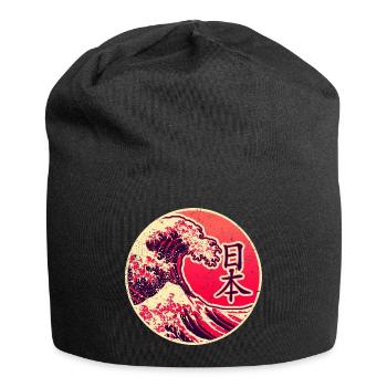 Japan in Kanji mit der Großen Welle von Kanagawa - Jersey-Beanie - Schwarz - Vorne