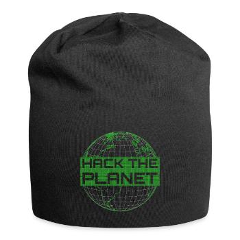 Hack the Planet - Green Globe Computer Hacker - Jersey Beanie - black - Front