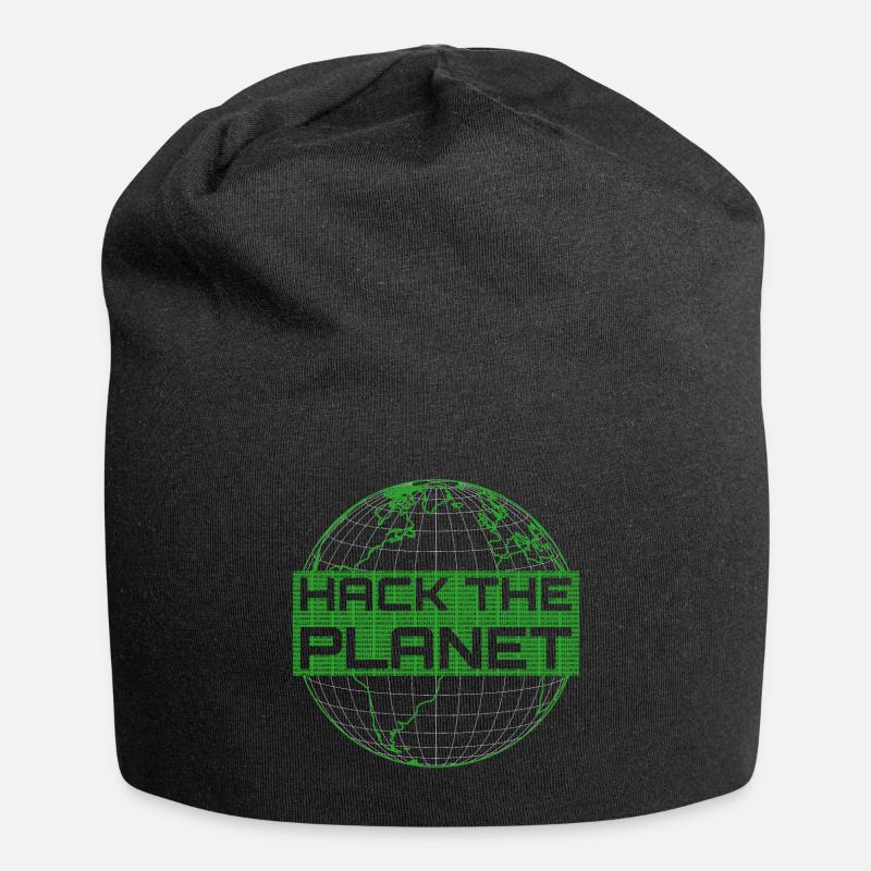 Hack the Planet - Grüner Globus Computer Hacker - Jersey-Beanie - Schwarz