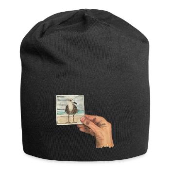 Hand mit Foto einer Möwe - Jersey-Beanie - Schwarz - Vorne