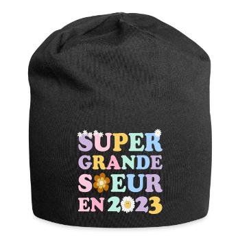 Super grande soeur 2023 annonce naissance bébé - Bonnet en jersey - noir - Devant