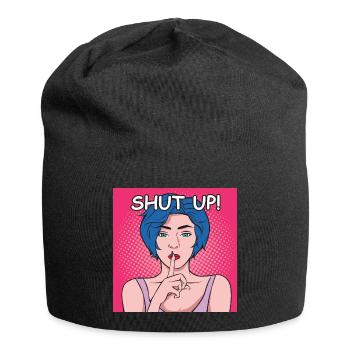 Shut Up Popart Dame mit Blauem Haar - Jersey-Beanie - Schwarz - Vorne