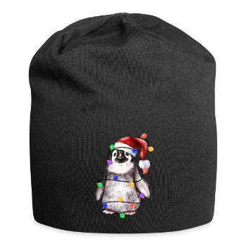 Pingouin avec chapeau de Noël et lumières - Bonnet en jersey - noir - Devant