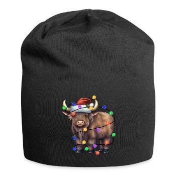 Cow with Christmas hat and lights - Jersey Beanie - black - Front