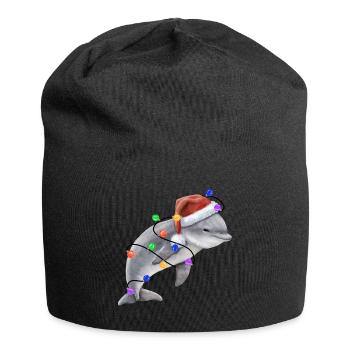 Dolphin with Christmas hat and lights - Jersey Beanie - black - Front