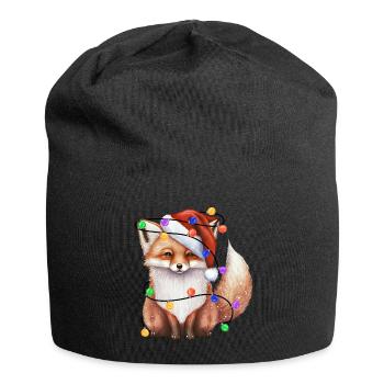Fuchs mit Weihnachtmütze und Lichter - Jersey-Beanie - Schwarz - Vorne
