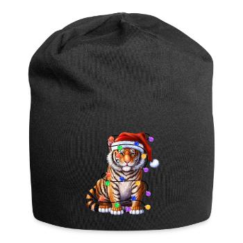 Tiger with Christmas hat and lights - Jersey Beanie - black - Front