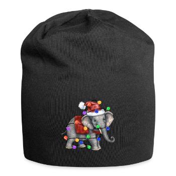 Elephant with Christmas hat and lights - Jersey Beanie - black - Front